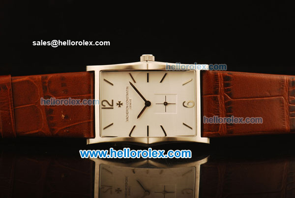 Vacheron Constantin Quartz Steel Case with White Dial and Brown Leather Strap - Click Image to Close